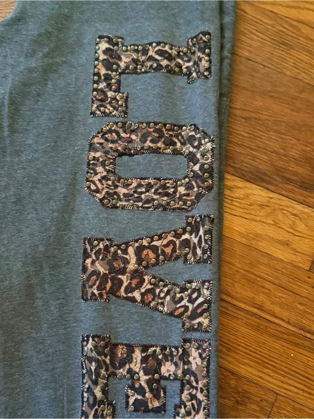 Women's' Grey Sweatpants with Leopard Studded Lettering
